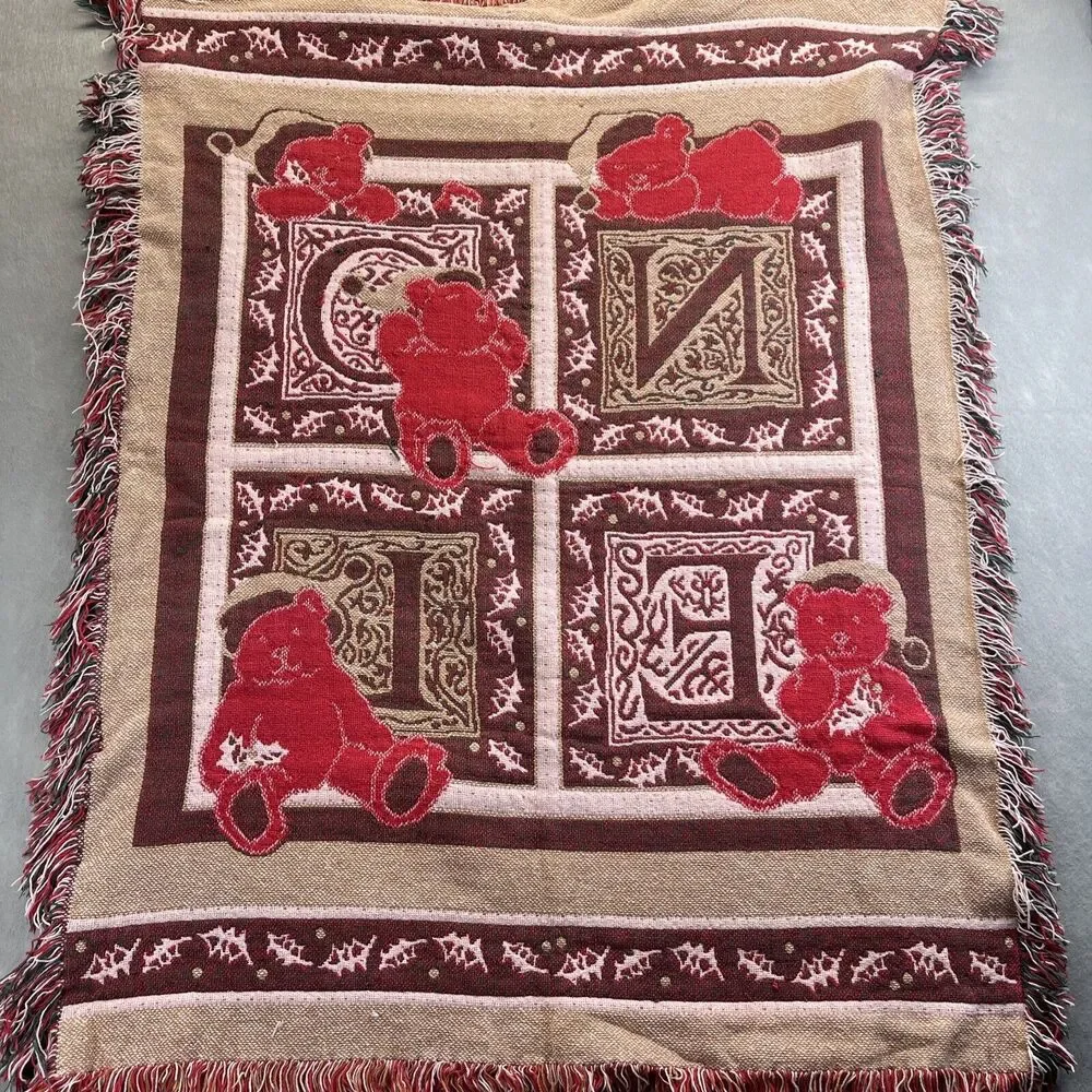 Noel Christmas Bear Tapestry Throw Blanket Afghan Beacon Tapestry 42x32